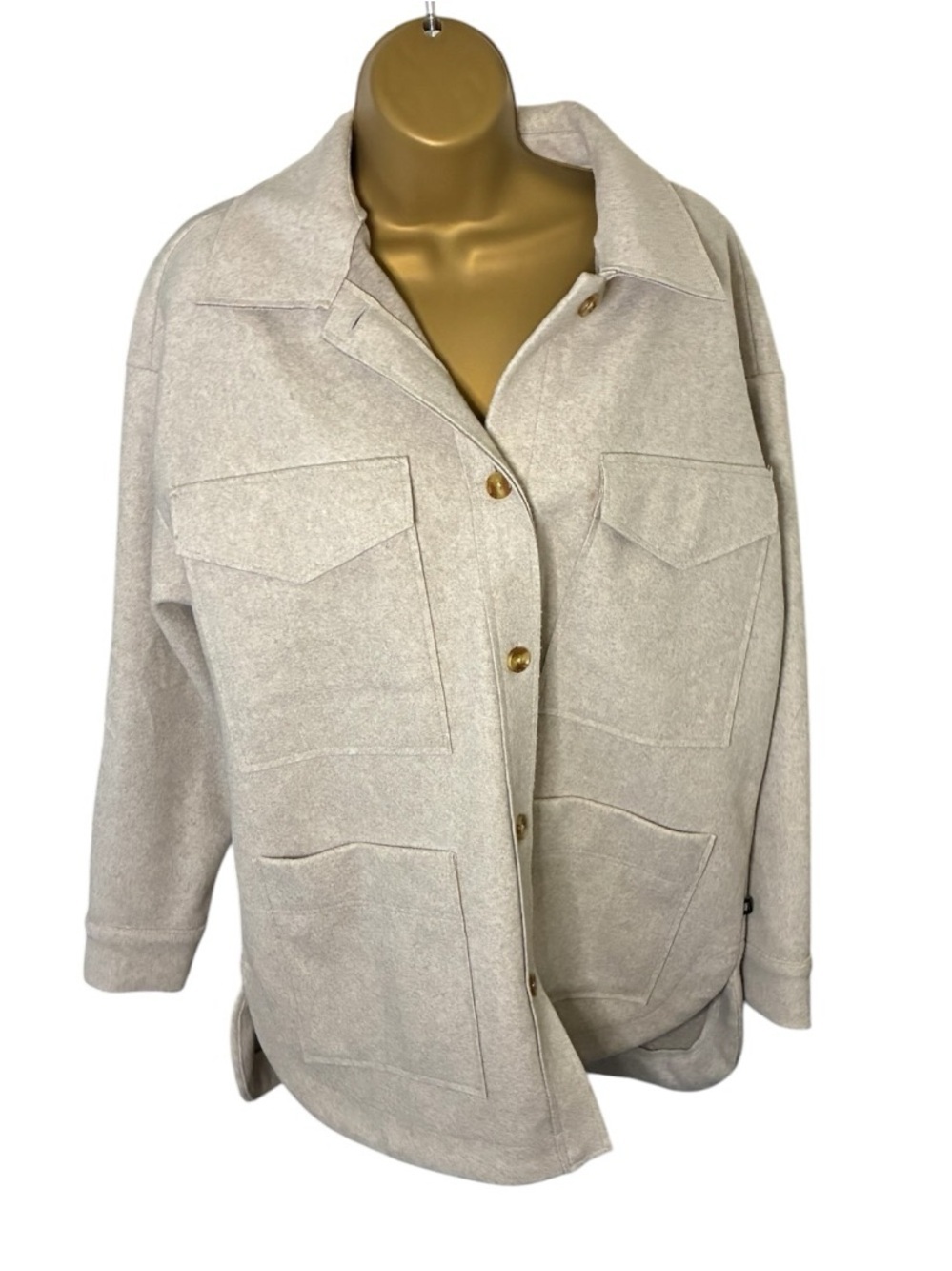 Banana Republic Shirt Jacket Oversized Snap Front Pocketed Sand S - Picture 2 of 7